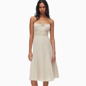 Aritzia Wilfred Genoa Linen Dress Woman XL Cream Smocking Coastal Scandinavian